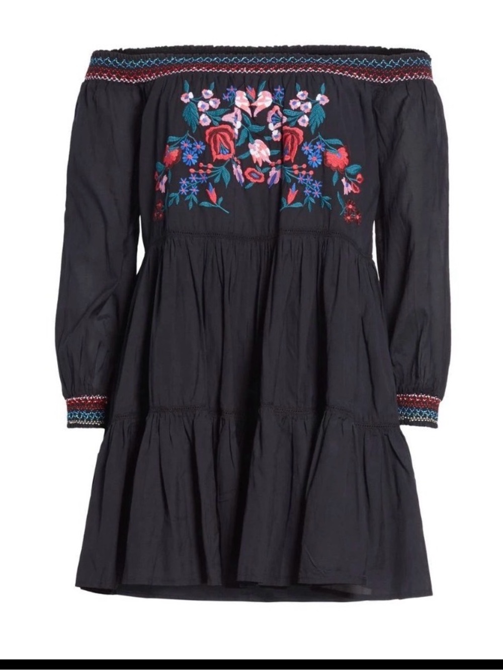Free People Sunbeam Black Off-the-Shoulder Embroidered Mini Dress or Tunic